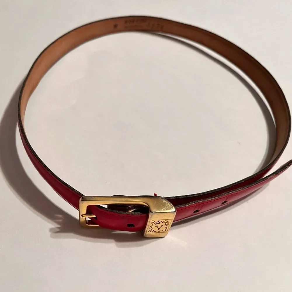 Anne Klein Women’s Leather Red Belt Size Medium with Gold Logo on Buckle